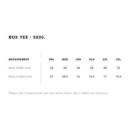 AS Colour Box Tee size guide.