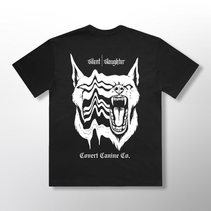 Grip Tee - CCC x Silent Slaughter | Back black shirt, white K9 design.