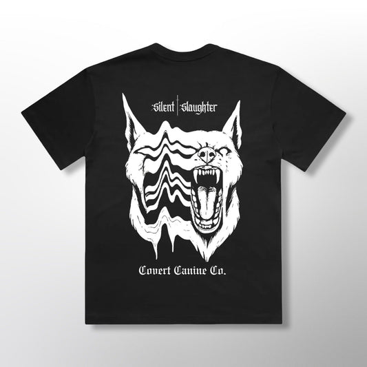 Grip Tee - CCC x Silent Slaughter | Back black shirt, white K9 design.