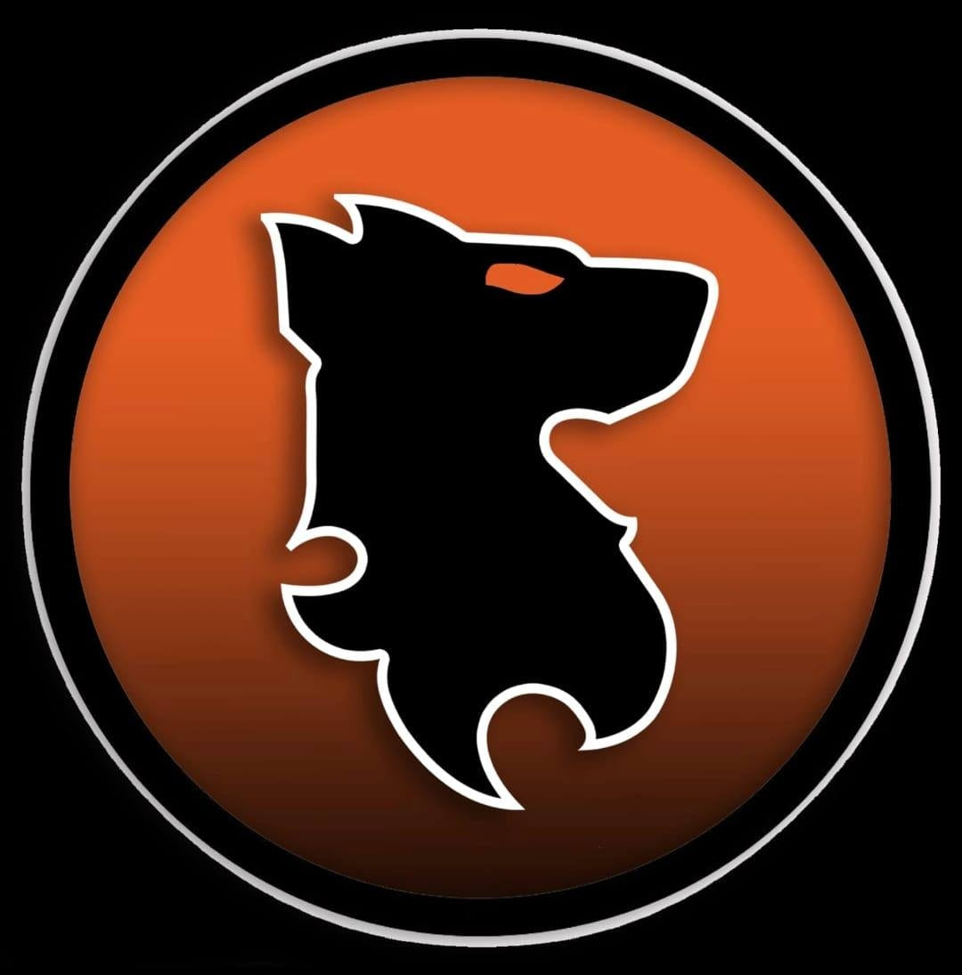 K9 Solutions Australia logo black silhouette of a dog howling on an orange circle with a white border