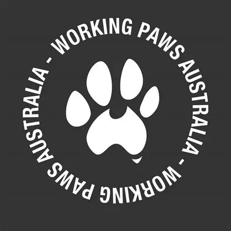 Working Paws Australia logo with a white paw print and text on a black background