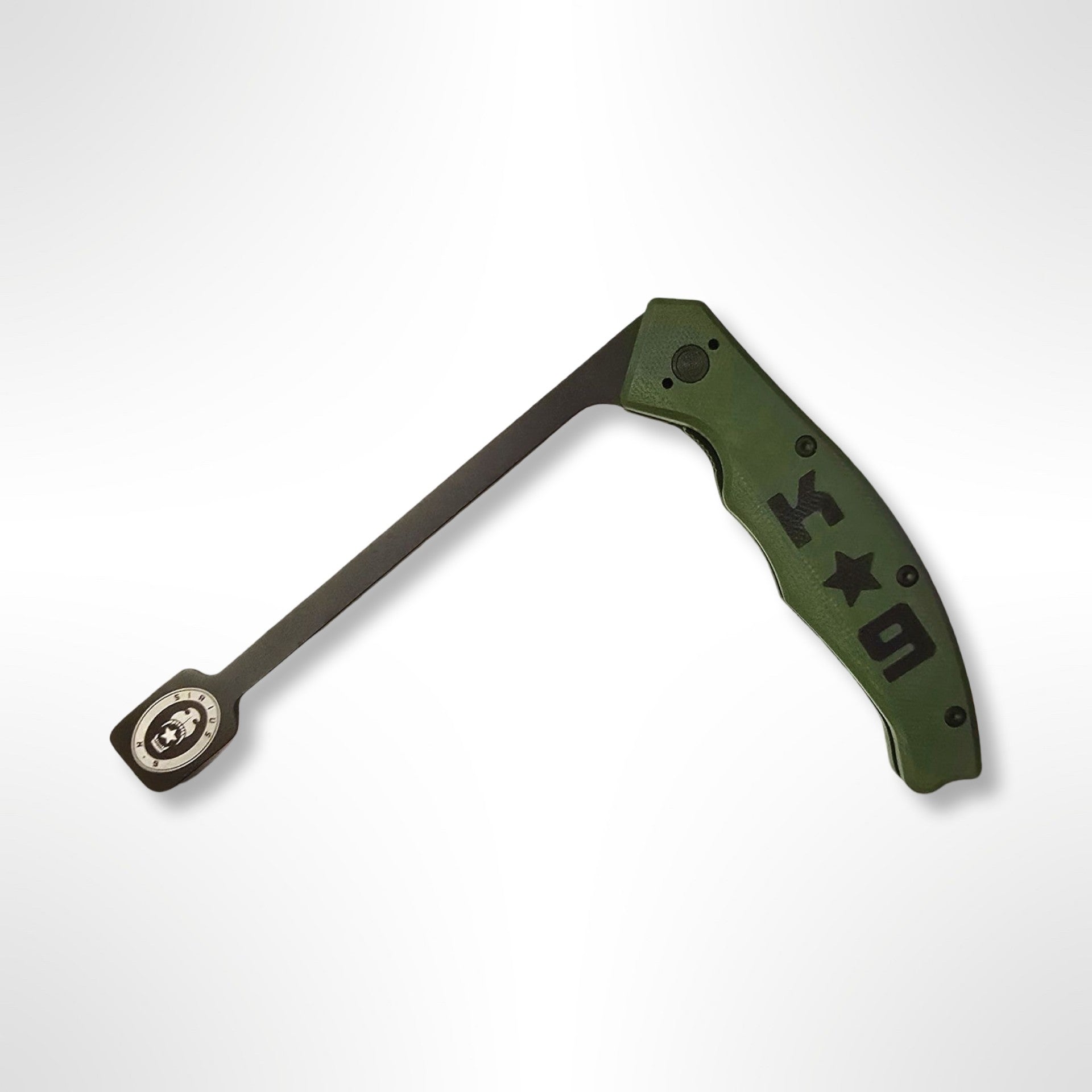 Front of a ranger green Sirius K9 Breaker Bar tool in an open position.